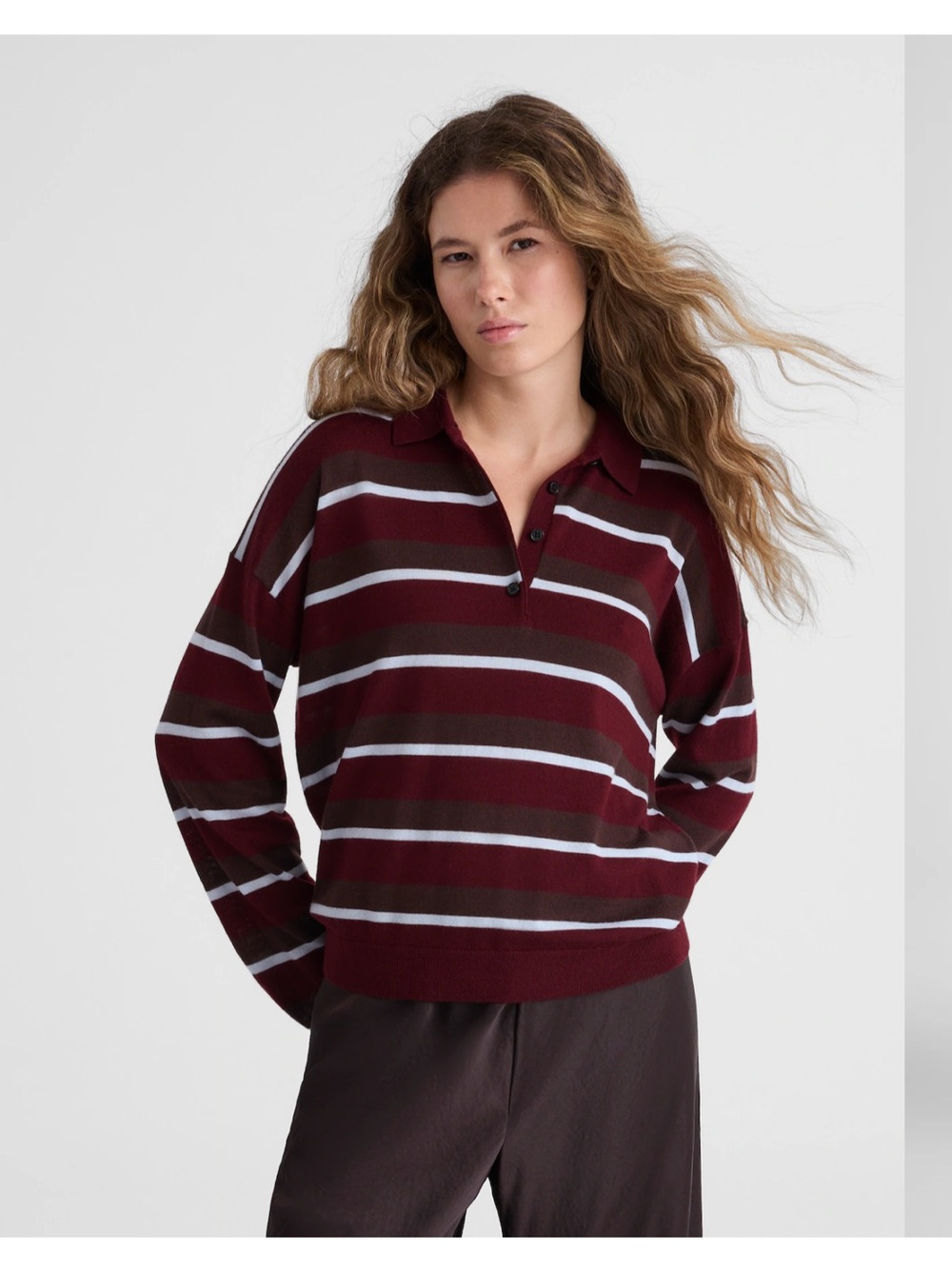 Madewell Striped Polo Sweater in 100% Merino Wool